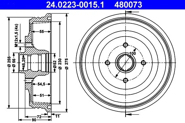 Tambour de frein ATE 480073 